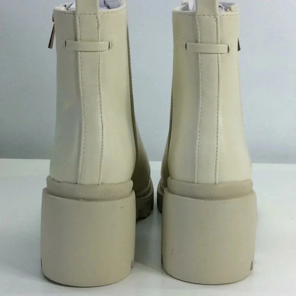 NWOT Winter White Faux Leather Combat Boots - Picture 6 of 8